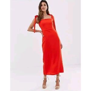 CAPULET Camille Midi Linen Blend Sleeveless Dress Orange Women's Size Large